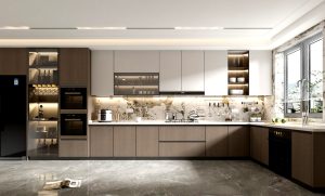kitchen with dark cabinets